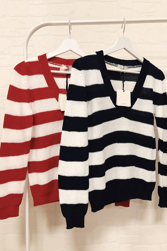 Vicolo - White and red striped sweater in cotton