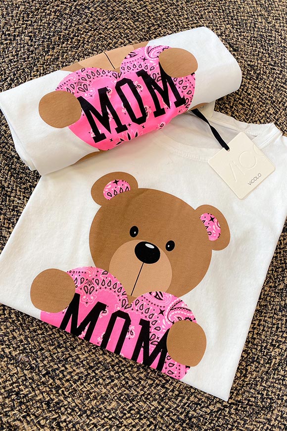 Vicolo - T shirt "Mom" teddy bear with neon fuchsia bandana