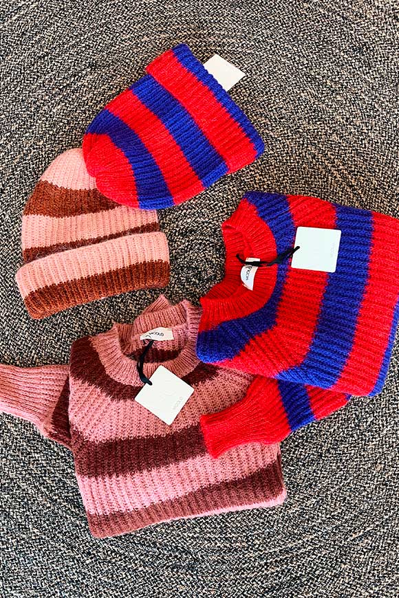 Vicolo - Pink / chocolate striped box sweater