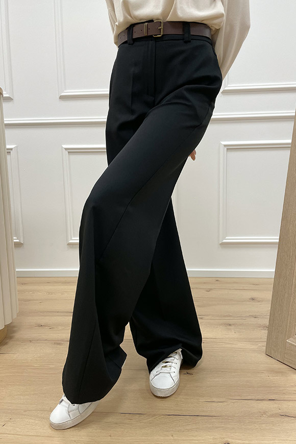 Haveone - Pantaloni neri dritto con elastico sul retro