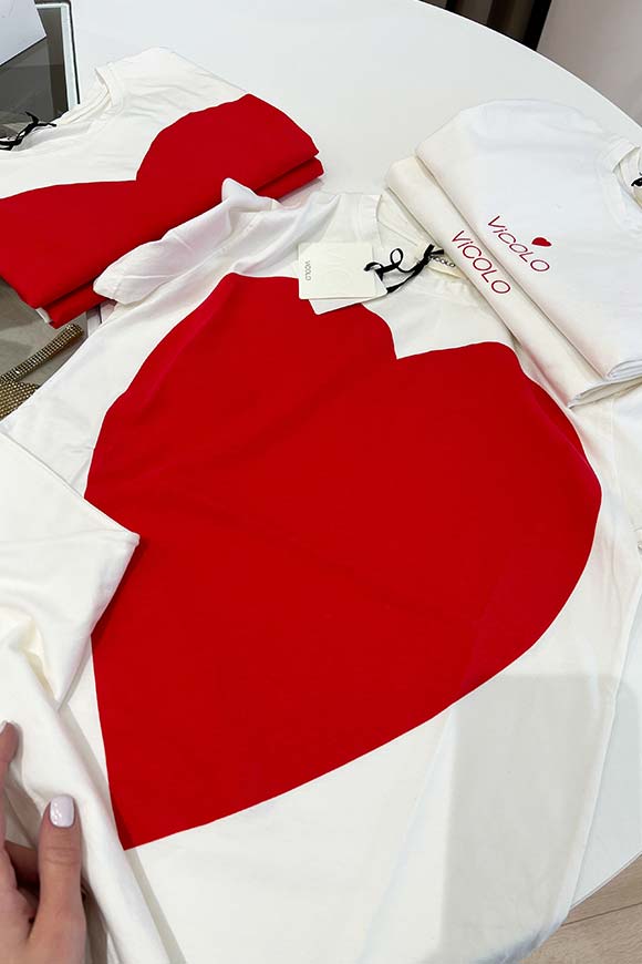 Vicolo - T shirt bianca cuore rosso big