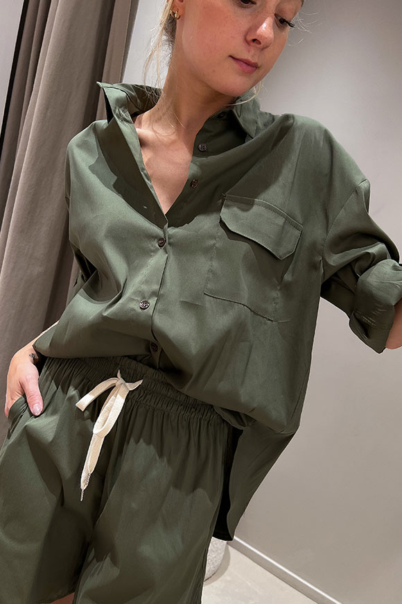 Vicolo - Camicia over militare in cotone con taschino