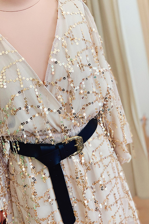 Kontatto - Beige dress with gold sequin wire