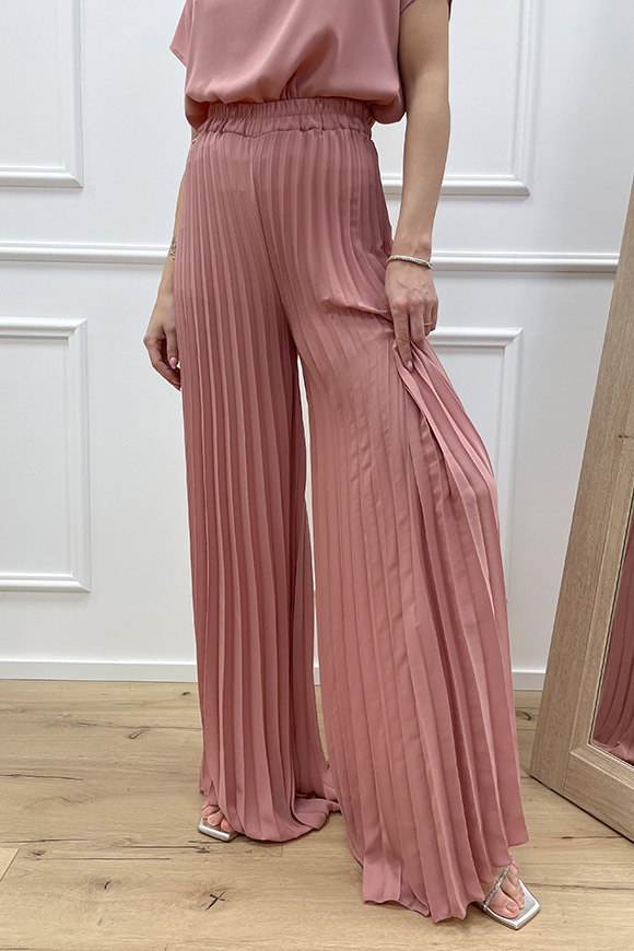 Kontatto - Pantaloni rosa plisset in georgette
