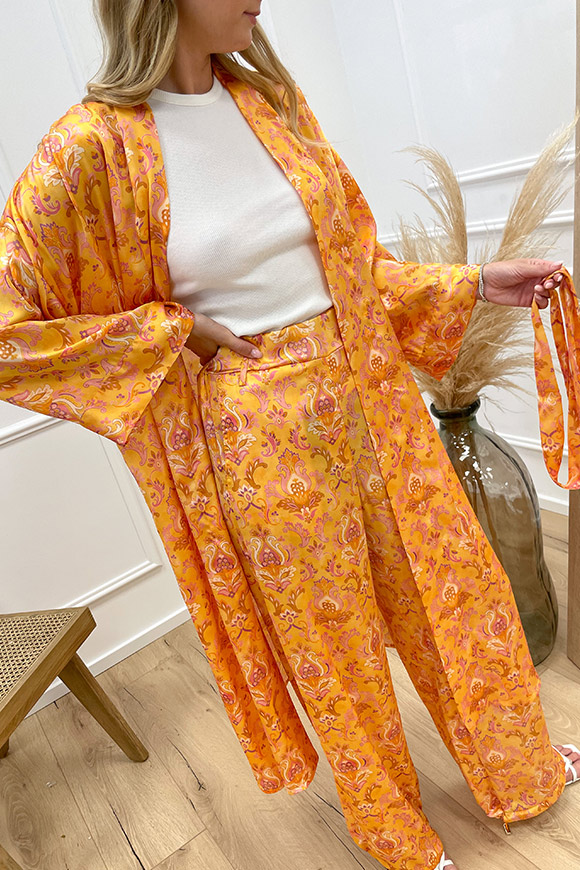 So Allure - Kimono lungo fantasia cashmere arancio