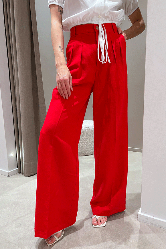 Vicolo - Pantaloni rossi a palazzo wide leg in lino