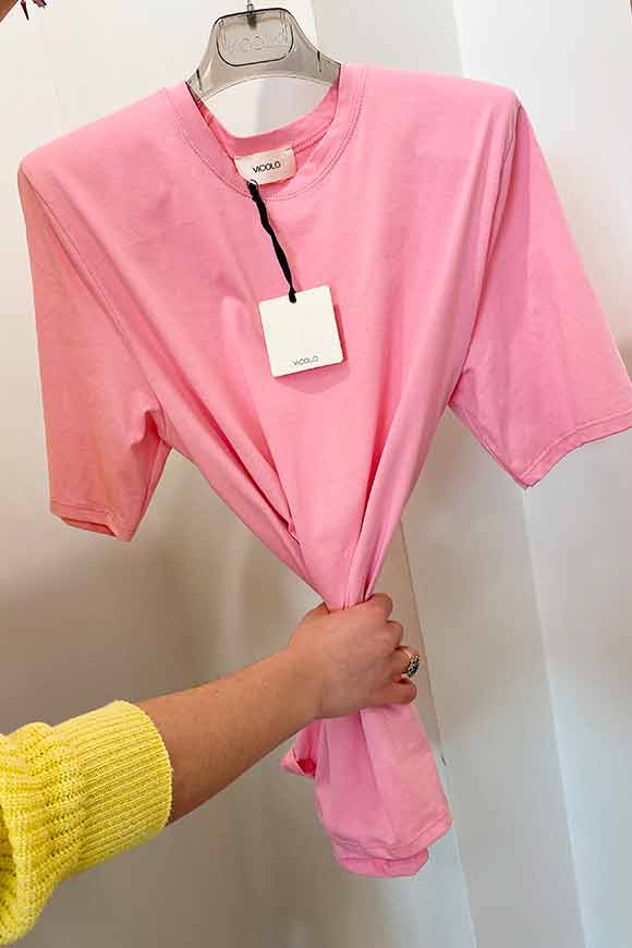 Vicolo - T shirt rosa spalline imbottite