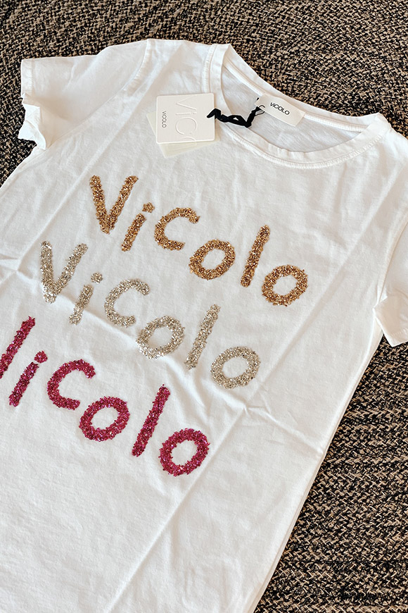 Vicolo - White t shirt with logo and glitter