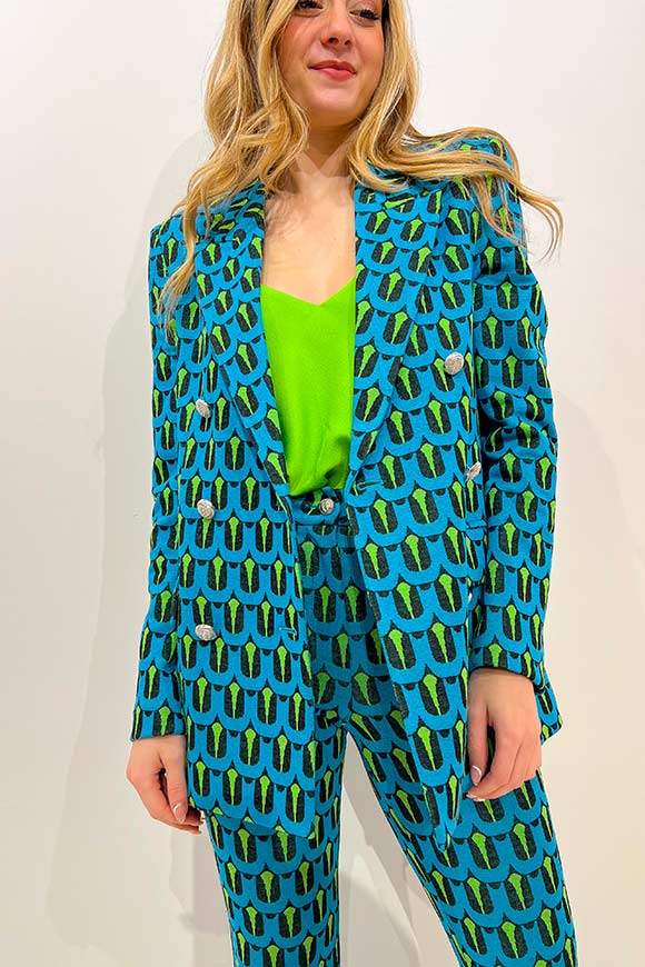 Vicolo - Black, acid green and turquoise geometric patterned jacket