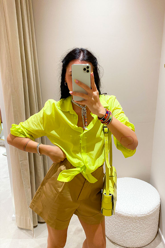 Vicolo - Lime yellow cotton shirt with knot