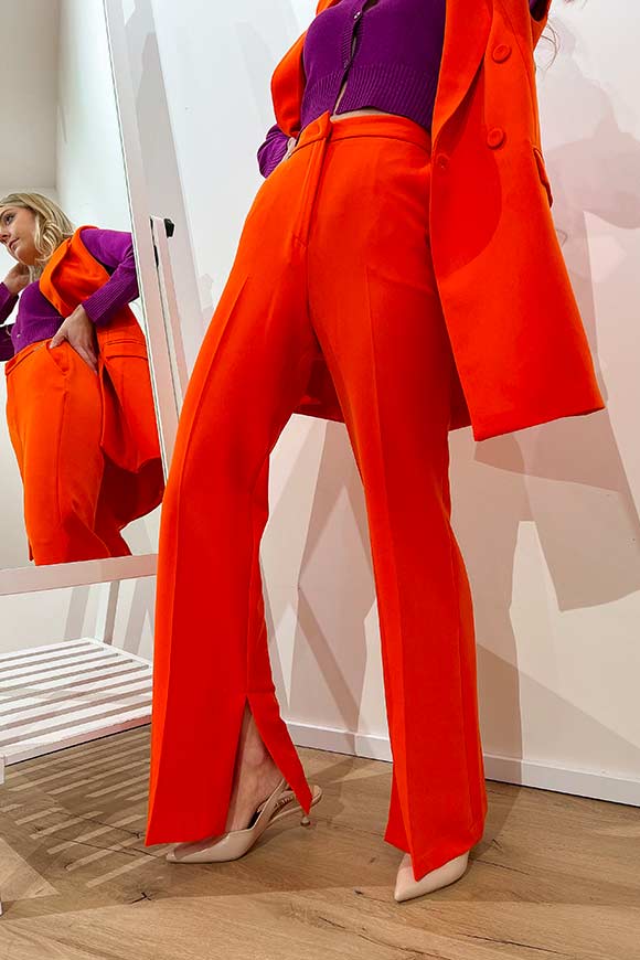 Kontatto - Orange flare trousers with slits on the bottom