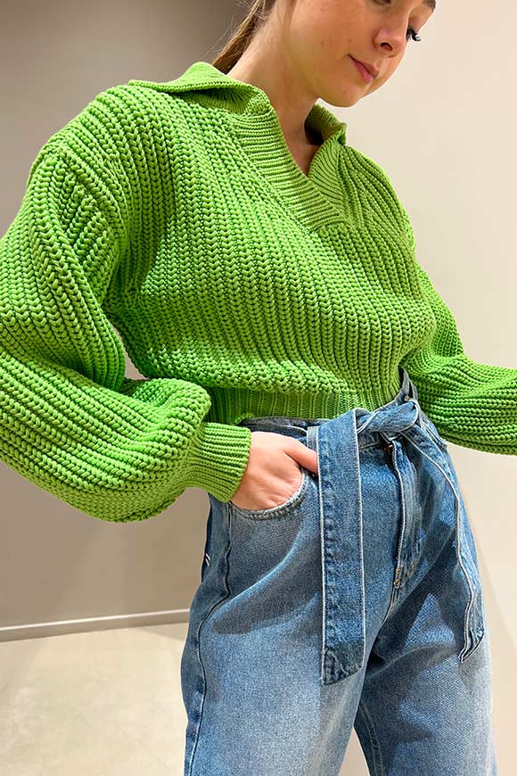 Vicolo - Polo-style green grain of rice sweater