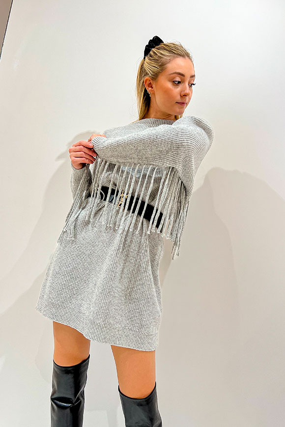 Vicolo - Gray ribbed dress with fringes
