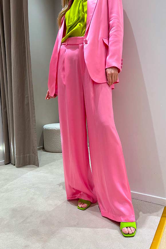 Vicolo - Pantaloni rosa bubble a palazzo in raso