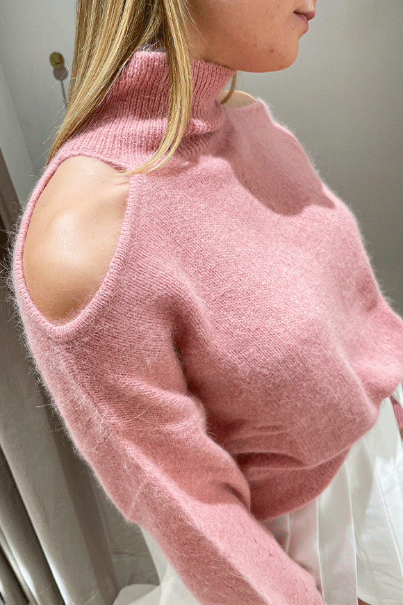 Vicolo - Maglia rosa pastello angora con cut out sulle spalle