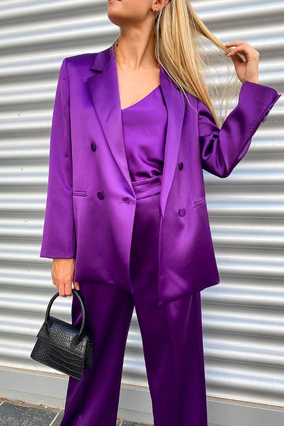 Vicolo - Double-breasted purple jacket in structured satin