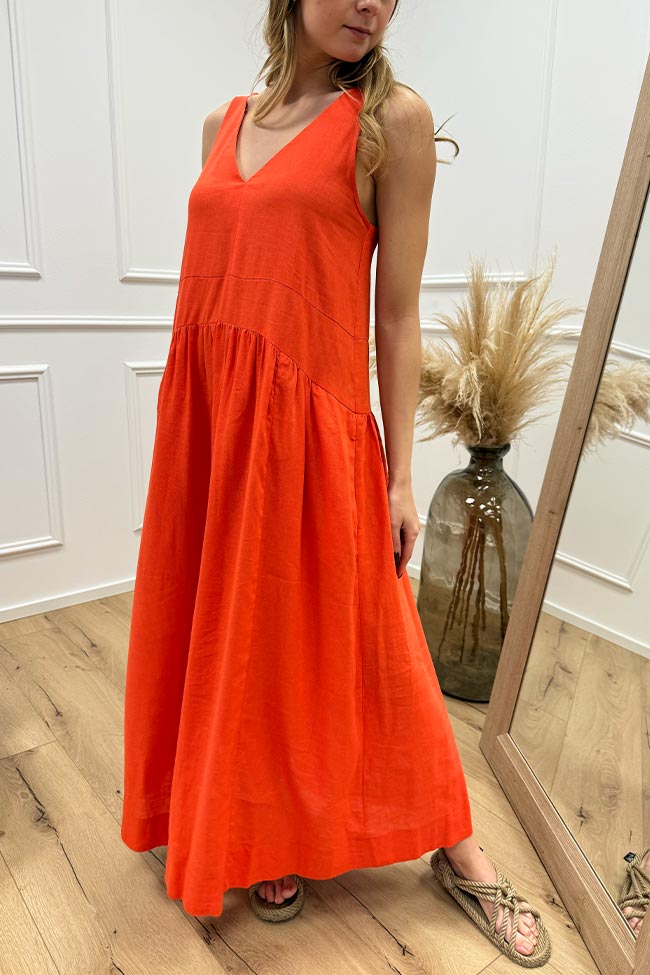 Icona - Vestito arancio scollo a v misto lino e viscosa
