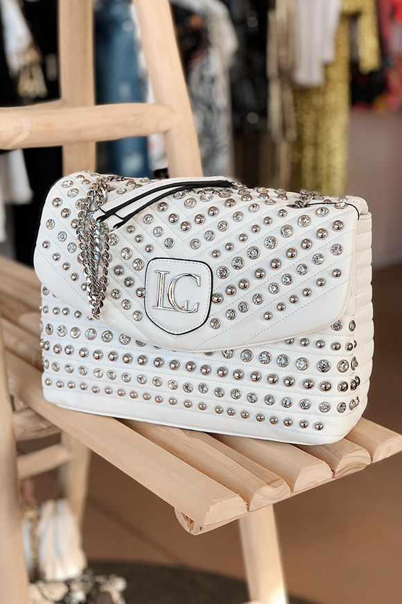 La Carrie - White Mirror bag with rhinestones and studs