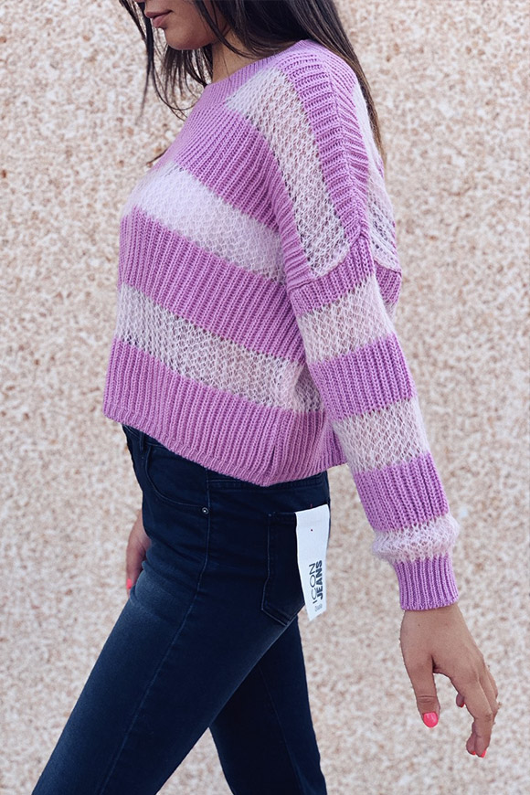 Kontatto - Mauve sweater with light / dark stripes