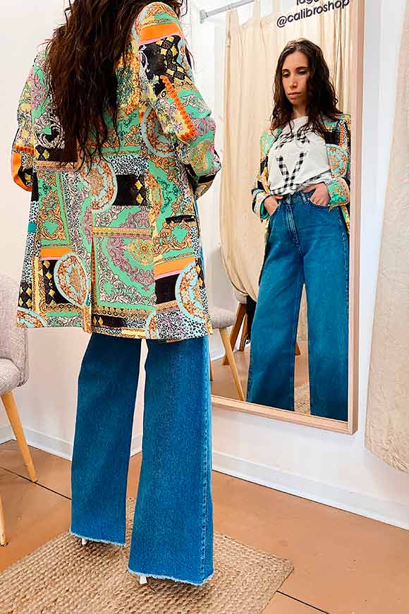 Dixie - Blue palazzo jeans with fringed bottom