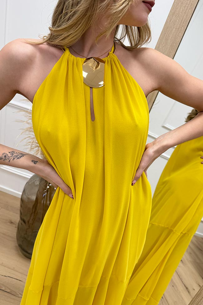 Simona Corsellini - Vestito giallo scollo halter in georgette