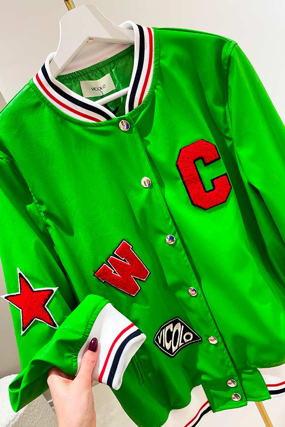 Vicolo - Green faux leather bomber jacket with patch
