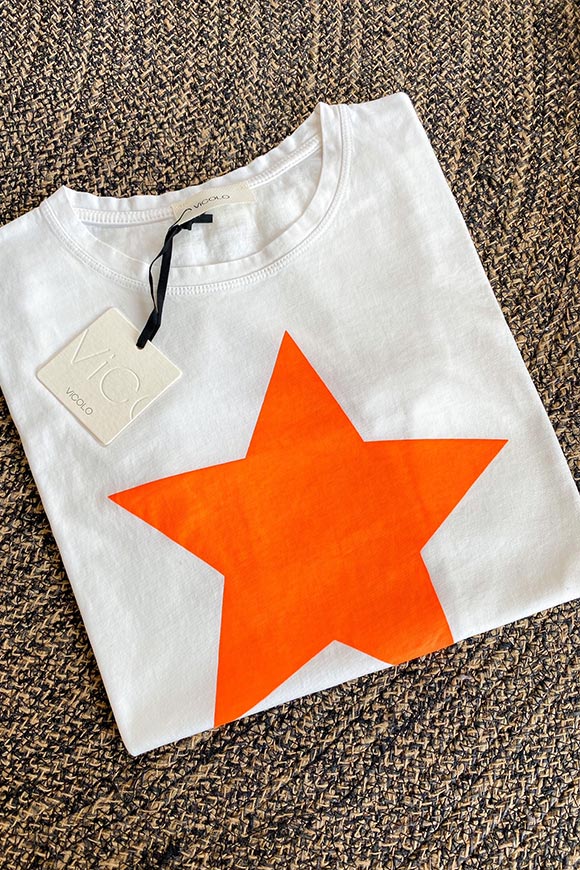 Vicolo - T shirt bianca stella arancio neon maxi