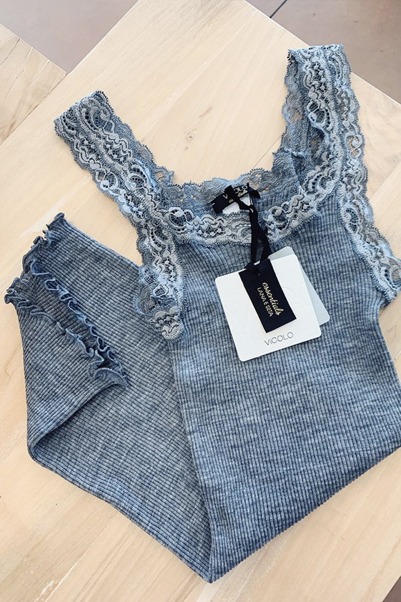 Vicolo - Gray wool and silk tank top with lace