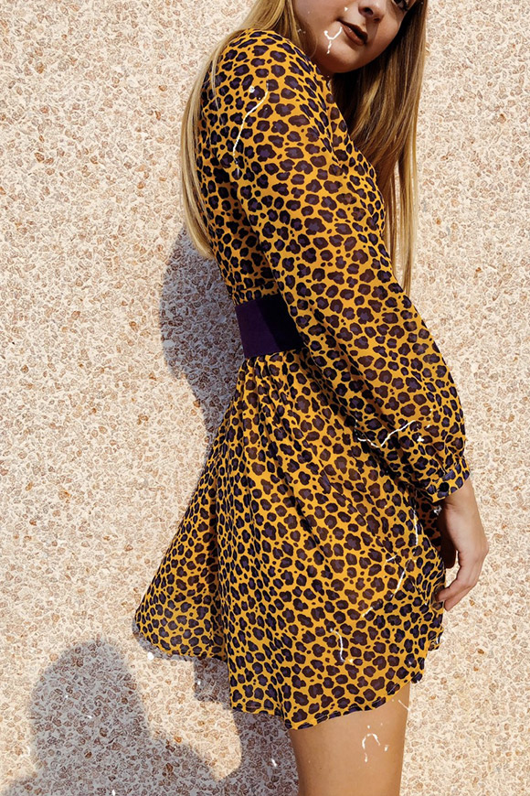 Vicolo - Vestito leopardato giallo e viola