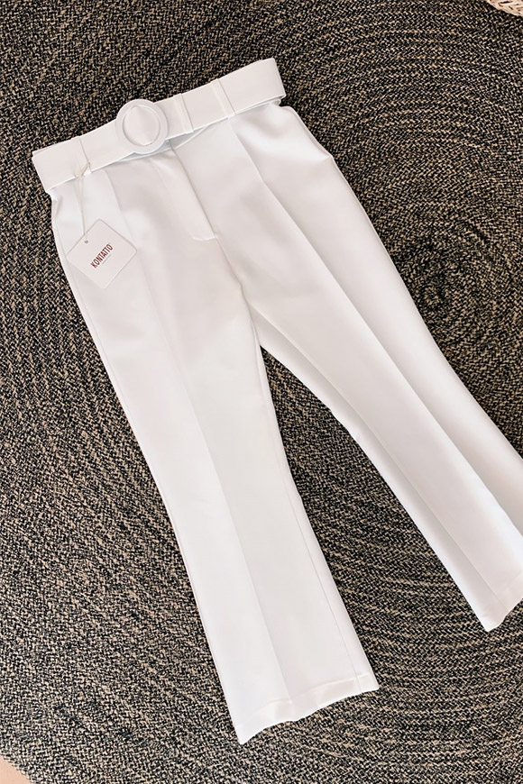 Kontatto - White green mini flare trousers with high belt