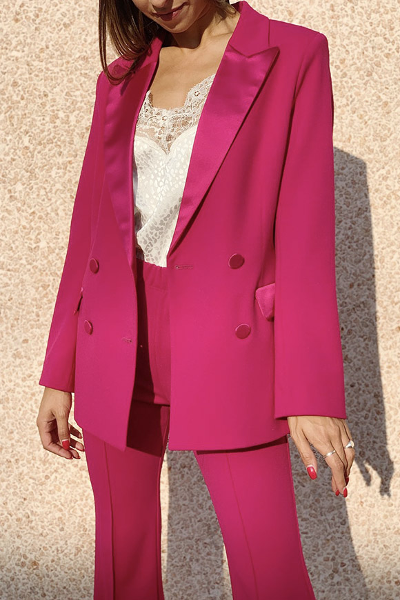 Vicolo - Double-breasted magenta jacket with satin inserts