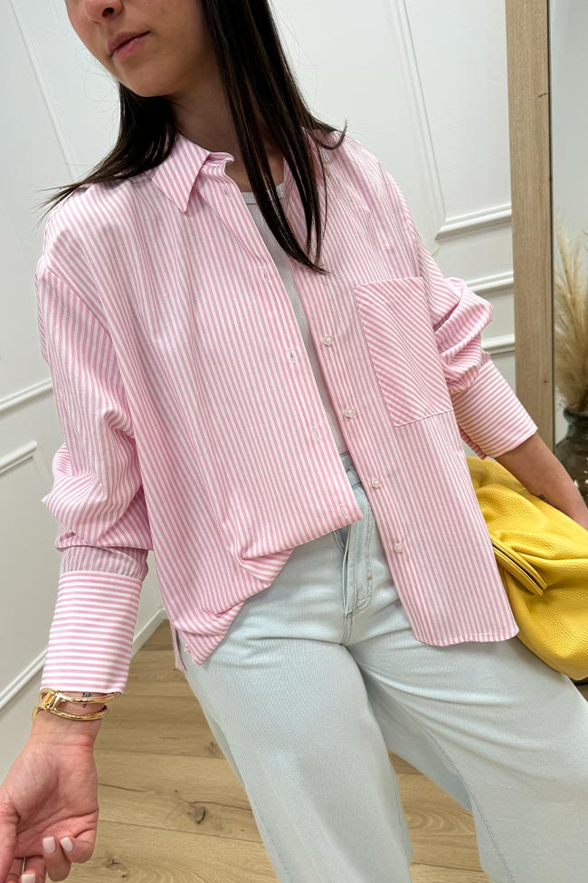 Haveone - Camicia rigata rosa e bianca in cotone