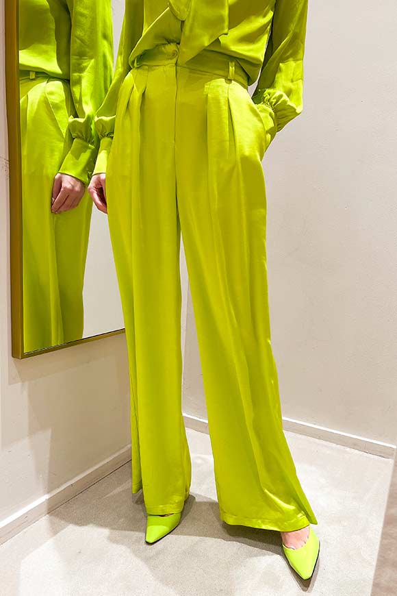 Tensione In - Acid green wide fit palazzo trousers in satin
