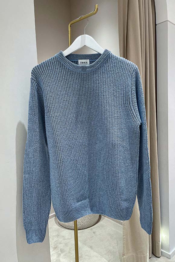 Berna - Maglione bicolore celeste in misto lana