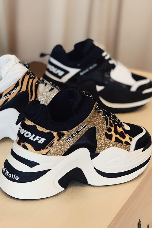 Naked Wolfe - Gold glitter Leopard Track sneakers
