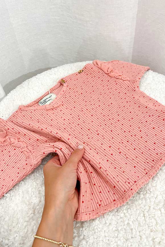 Piupiuchick - Maglietta baby rosa con stelle arancio a costine manica lunga