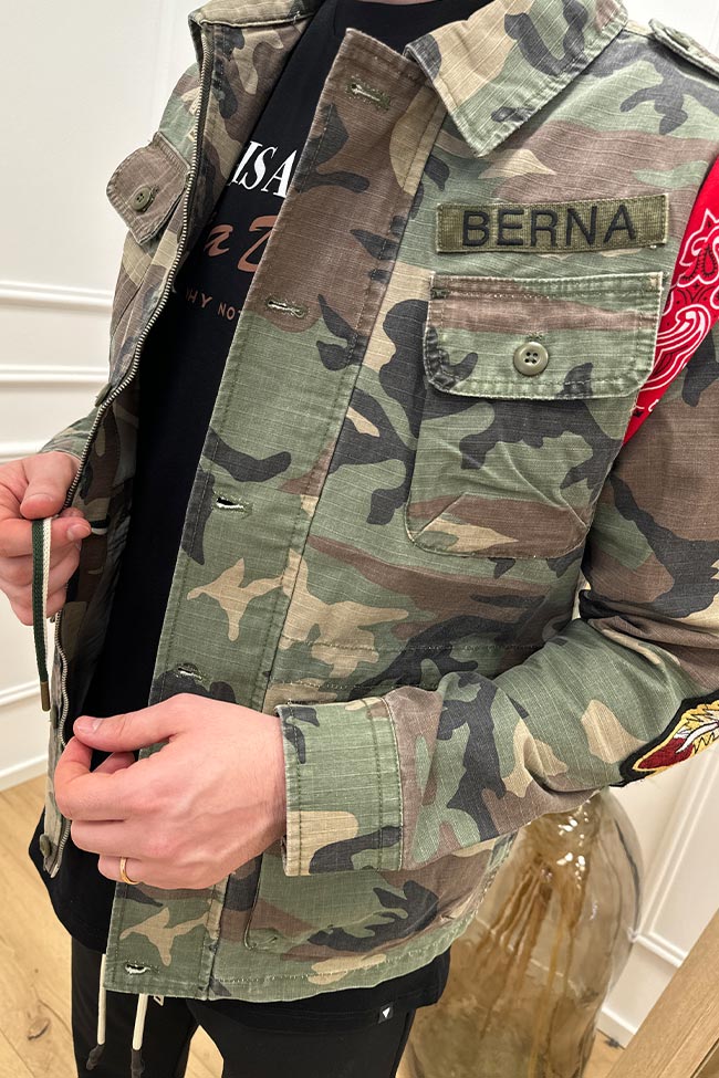 Berna - Giacca sahariana army con patch e foulard