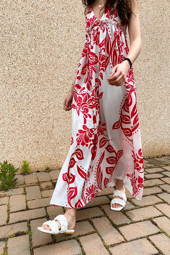 Vicolo - Long dress in white and red pattern