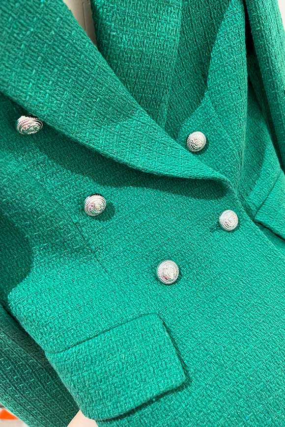 Vicolo - Giacca verde erba "Balmain" in tweed con bottoni argento
