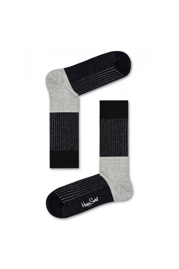 Happy Socks - Calze block rib nere e grigie Unisex