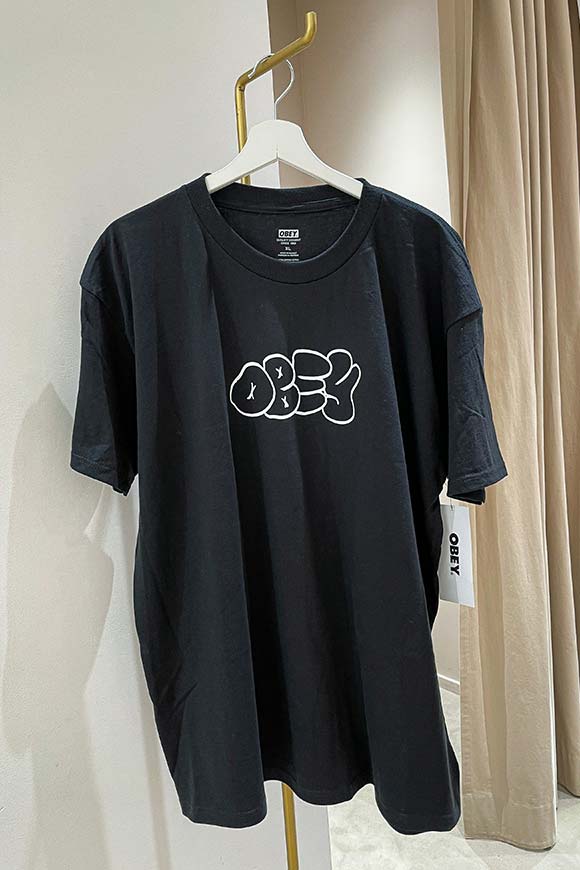 Obey - T shirt nera con stampa logo e stampa best friend sul retro