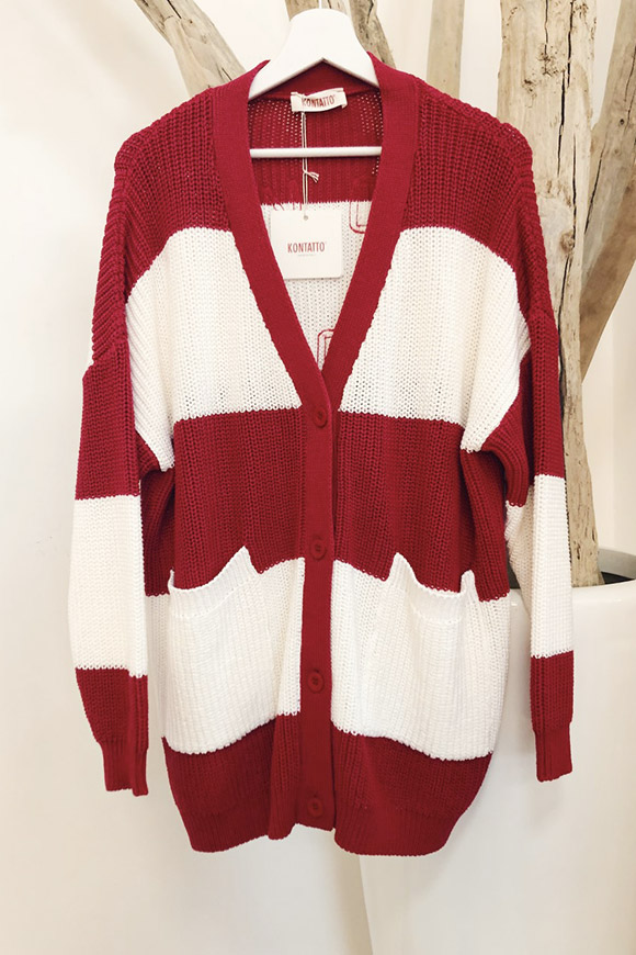 Kontatto - Striped cardigan white and red