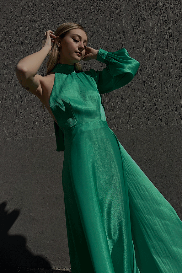 Actualee - Long bright green one shoulder dress