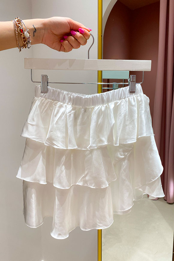 Vicolo - White satin skirt with irregular flounces