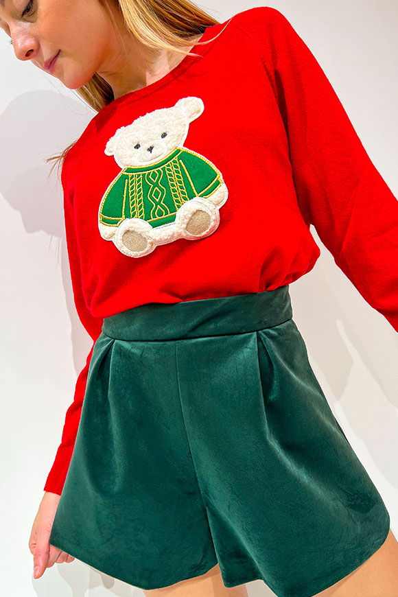 Vicolo - Red sweater with white teddy bouclé bear
