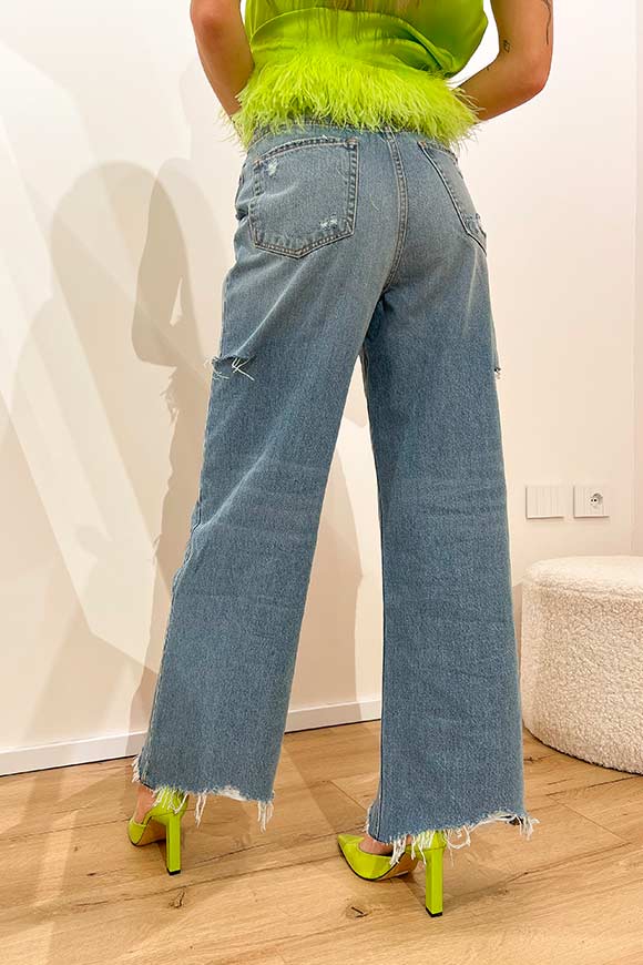 Vicolo Jeans wide leg lavaggio medio con tagli sui lati - Calibro Shop
