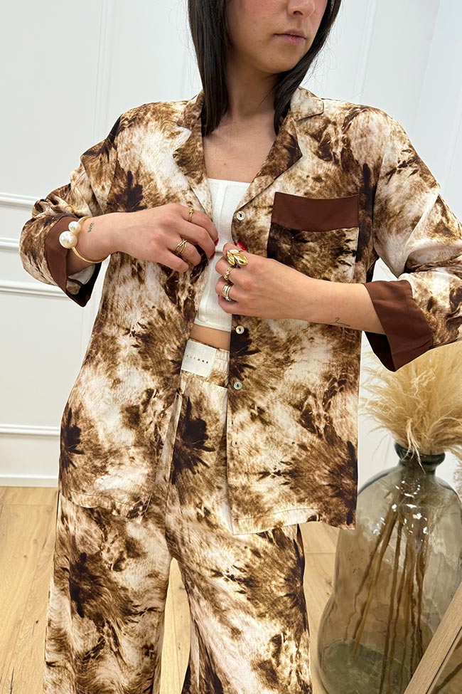Haveone - Camicia stile pigiama con bordi cioccolato