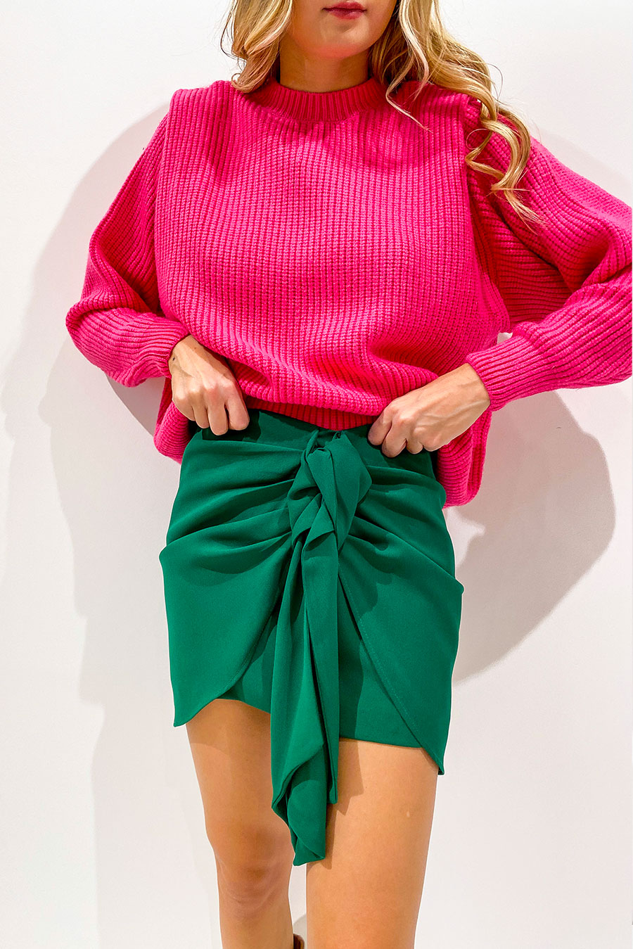 Vicolo - Green crepe skirt with knot