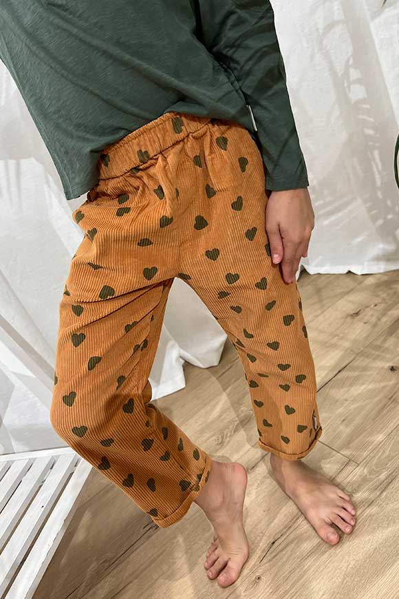 Piupiuchick - Pantaloni zucca con cuori verdi