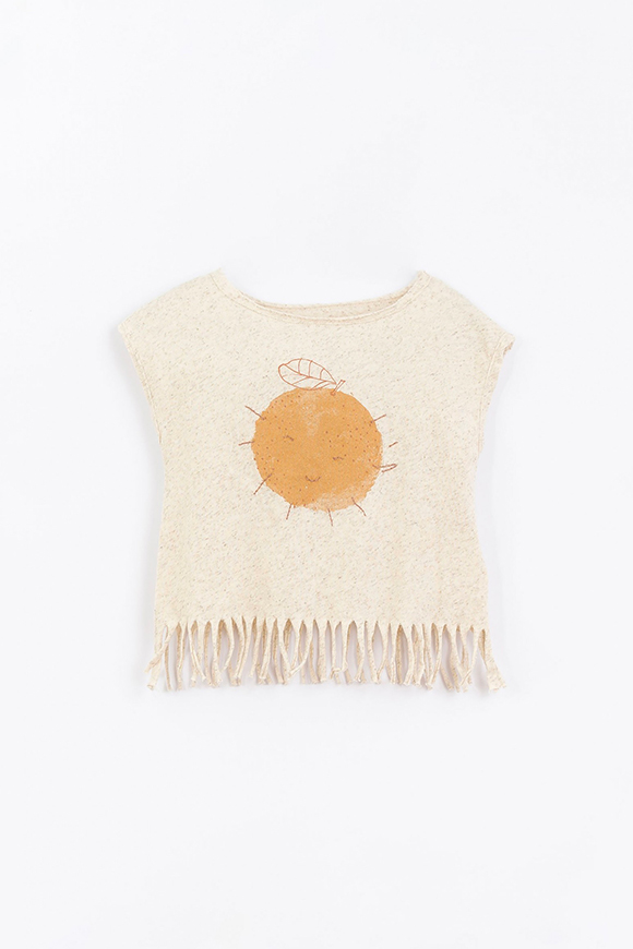 Play Up - Orange print t shirt with fringes